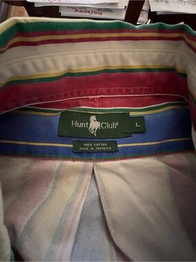 Hunt Club Striped Cotton Button-Up Shirt - Multicolor Men’s Large